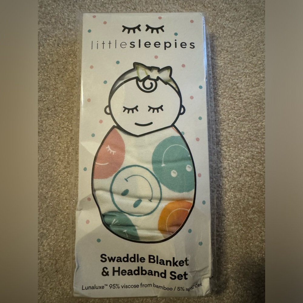 Little Sleepies Positive Vibes Bamboo Swaddle and Lux Bow Headband Set